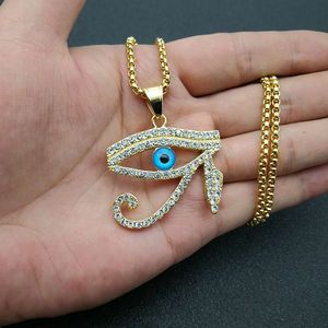 Yunnique <b>Horus</b> <b>Eye</b> Pendant <b>Necklace</b> Gold Plated Stainless Steel Rhinestone Pave Setting Unisex Fashion Jewelry - Product Image 5