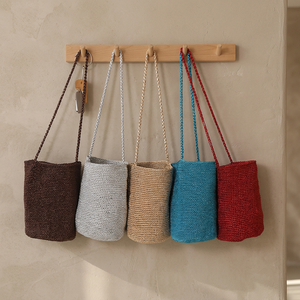 Crochet Woven <b>PVC</b> Bucket Bag Single Strap Open <b>Top</b> Solid Color Fashion Minimalist Daily Use All Seasons Women's Shoulder Bag - Product Image 3