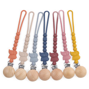 คลิปหนีบจุกนมปลอมรูปช้างทำจากซิลิโคนลูกปัดไม้สำหรับเด็กทารกและเด็กผู้หญิง - Product Image 2