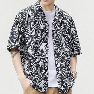 OEM Service Men Clothing Hawaiian <b>Shirts</b> Short Sleeve V-neck Single <b>Button</b> Printed Floral Men Casual <b>Shirts</b> - Product Image 1