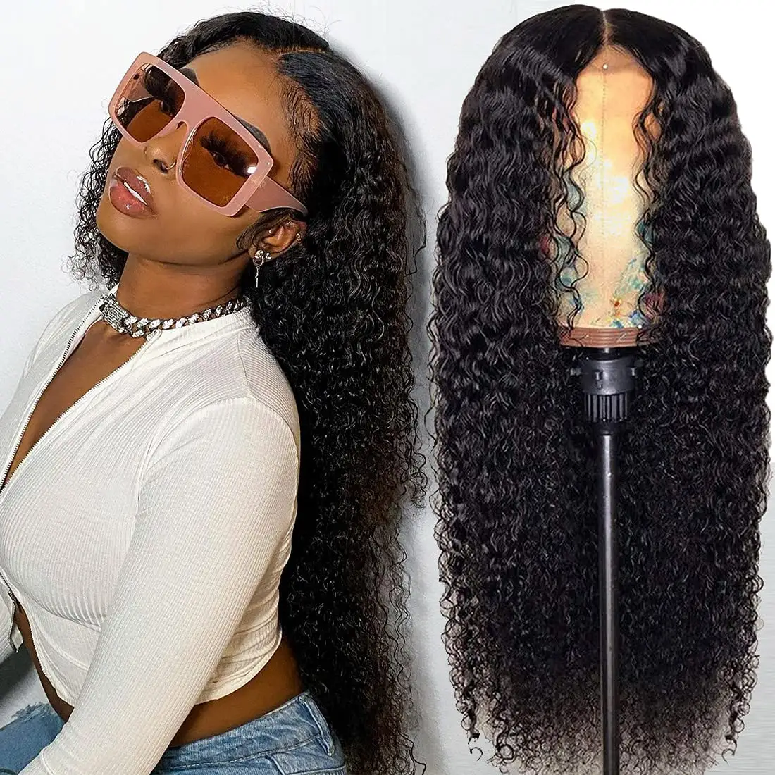 Malaysian Virgin Hair Vendor 4*4 French Lace Human Hair Closure Wig 10A Quality Remy Virgin Brazilian Hair Kinky Curly Wig