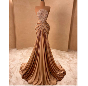 Vestidos de noche de silueta de sirena hasta el suelo de primera calidad para mujer, cuentas brillantes, perlas, tela lujosa transpirable para especial - Product Image 5