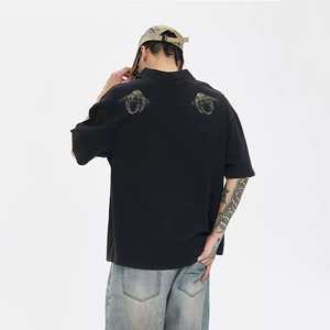 T-shirts en tricot surdimensionnés pour hommes vintage délavés à l'acide, t-shirts graphiques personnalisés, 100% coton, impression numérique respirante - Product Image 4