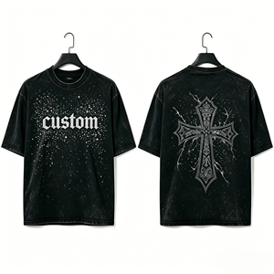 T-shirt personnalisé vintage pour homme, coupe courte, 100 % coton, effet vieilli, streetwear, graphique, strass, coupe ample - Product Image 2