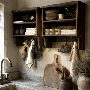 Étagère murale rustique en bois flotté, organisateur de rangement en bois fait main avec crochets, décoration pour la maison, la salle de bain, la cuisine, style cottage et ferme - Product Image 1
