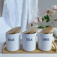 BESTCERA Bocal de rangement en céramique avec couvercle en bambou Contenants d'aliments séchés Boîtes à thé et café Stockage écologique des aliments secs
