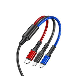 Cable de Carga Rápida 3 en 1 con Trenzado de Nailon, Cable USB para Cargar Teléfonos con Conectores <span class=keywords><strong>Tipo</strong></span> <span class=keywords><strong>C</strong></span>, Micro USB e iOS para <span class=keywords><strong>Celulares</strong></span> - Product Image 1