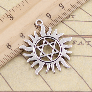 Encantos sol estrella de David hexagrama 34x31mm hecho a mano ajuste, colgantes de Color plata tibetana Vintage, DIY para collar de pulsera - Product Image 5