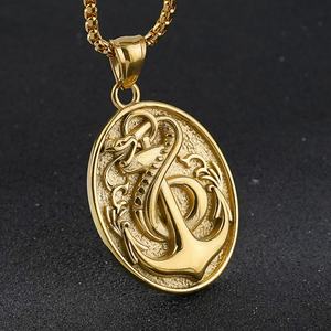 Collar con Colgante de Ancla Estilo Hip Hop Vintage para Hombre, Joyería de Moda con Diseño de Serpiente, Acero Inoxidable Chapado en Oro, Accesorios Punk - Product Image 3