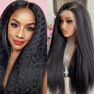 Perruques synthétiques professionnelles personnalisées à dentelle frontale souple, 22 pouces, dentelle transparente 13x4, longues et lisses crépues - Product Image 2