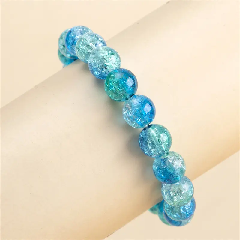 Handmade Fashion Sweet Natural Crystal Burst Beads Charms Bracelet DiY Burst Snowflake Crackle Glass Beads Bracelet