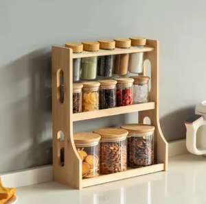 Étagère de rangement <span class=keywords><strong>en</strong></span> <span class=keywords><strong>bambou</strong></span> pour pot à épices avec bouteilles <span class=keywords><strong>en</strong></span> verre pour garde-manger de cuisine - Product Image 3