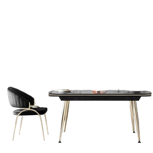 Mesa de Comedor Extensible Moderna Rosse con Cubierta de Mármol y Patas de Metal, Rectangular, para 6 Personas, de Lujo, para Uso Doméstico, Origen Turquía - Product Image 1