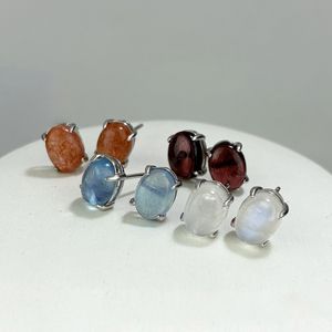 Boucles <span class=keywords><strong>d</strong></span>'oreilles de fiançailles de luxe en argent sterling massif ovale en pierre de lune S925 - Product Image 2