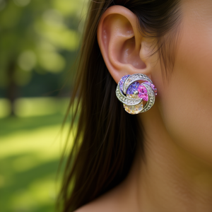 Orecchini a Perno in Cristallo Placcato Argento, Gioielli da Festa a Forma di Fiore con Strass per Donne, Orecchini in Lega alla Moda e Romantici - Product Image 2