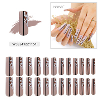 Prix de gros Faux ongles ABS Marque privée Longs ongles artificiels Ballerina Coffin à presser Rose Noir Pré-conçus