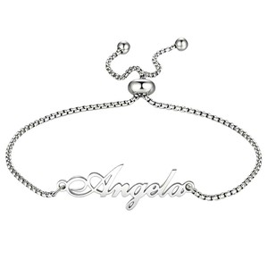 Bracelet personnalisé avec nom, chaîne réglable, plaque nominative personnalisée, plaqué or 18 carats, bijoux en acier inoxydable pour femme - Product Image 5