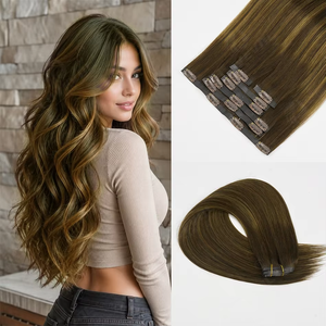 Extensioni per capelli invisibili con clip in PU rigido, 7 pezzi, in capelli umani Remy europei, nere, marroni, dorate, per saloni e vendita all'ingrosso - Product Image 1
