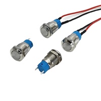Interrupteur à bouton LED électronique 12V IP65 étanche en acier inoxydable 12MM à tête plate, auto-bloquant/réinitialisable, avec borne à souder 2 broches, 5A