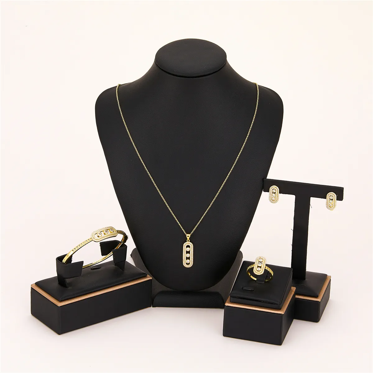 Conjunto de joyería, pendientes y anillo de pulsera chapados en oro, collar de novia, novedad de 2022