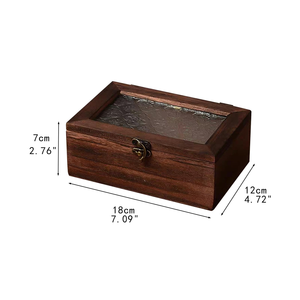 Caja de Almacenamiento Cuadrada de Madera Ecológica, Estilo Nórdico Retro, Caja Decorativa de Madera Maciza con Flor de Begonia y Tapa de Bambú - Product Image 3
