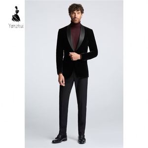 YZ <span class=keywords><strong>Smoking</strong></span> Nero Slim in Velluto <span class=keywords><strong>con</strong></span> <span class=keywords><strong>Cravatta</strong></span>, Monopetto, Traspirante Antipiega, Taglie Forti per Matrimoni - Product Image 4