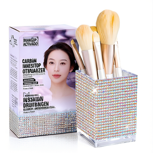 Support de pinceaux de maquillage en acrylique, boîte de rangement de bureau incrustée de diamants, boîte de rangement pour pinceaux cosmétiques, étui de présentation décoratif - Product Image 2