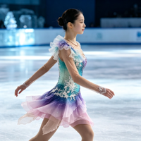 Tenue de patinage artistique 3D à motifs floraux dégradés vert, violet et rose, avec strass et volants multicouches, robe de performance pour patinage