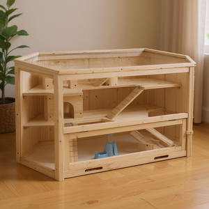 Cage à hamster en bois à 3 étages, hexagonale, avec toboggan, échelle et gamelle pour petits animaux, usage intérieur - Product Image 2