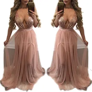 BA623 Best quality hollow out sequins decorated V neck sexy women luxury dress evening wedding dress