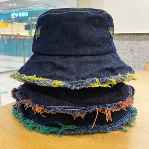 Custom <strong>Funky</strong> Wide Distressed Brim Blue Jean <strong>Bucket</strong> <strong>Hat</strong> Women's Cotton Denim Fisherman <strong>Hat</strong> for Hip Hop Style Casual Party Travel - Product Image 4