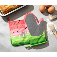 Set siliconen ovenwanten en pannenlappen met aangepast logo, watermeloen-design, hittebestendig, voor bakken, BBQ en koken