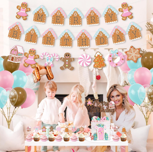 Décorations <span class=keywords><strong>de</strong></span> fête d'anniversaire sur le thème <span class=keywords><strong>de</strong></span> Noël : Bannière Joyeux Anniversaire, Guirlande, Décoration <span class=keywords><strong>de</strong></span> gâteau, Ballons en latex à l'hélium imprimés flocons <span class=keywords><strong>de</strong></span> neige - Product Image 3