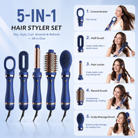 Sèche-cheveux pliable léger 5-en-1 avec moteur DC 1200W, fonctions de bouclage et de lissage pour tous types de cheveux