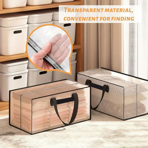 Bolsa tejida de PP transparente de gran capacidad, organizador de ropa lavable para sala de estar, almacenamiento de plástico reutilizable para edredones de viaje - Product Image 4