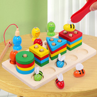 Juguetes Montessori de Madera para Niños de 3+ Años, 2 en 1, Juguetes de Aprendizaje para Niños Pequeños, Clasificación de Formas y Colores, Juguetes de Apilamiento y Juego de Pesca Magnética