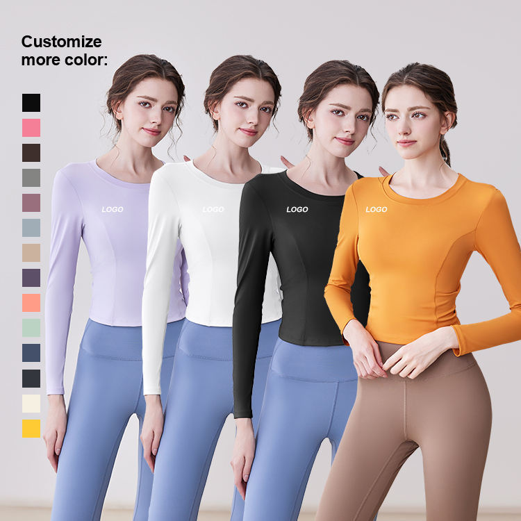 Women's Long Sleeve Tight-Fitting Slimming Yoga Top with Sweat-Wicking Spandex/Polyester for Running Fitness