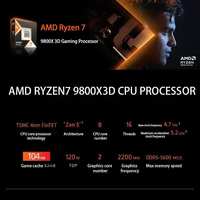 Prosesor Gaming AMD Ryzen7 9800X 3D 8 Core 16 Thread 104MB Game Cache Frekuensi Akselerasi hingga 5.2GHz CPU Boxed
