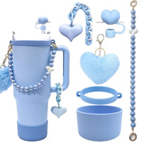 Ensemble d'accessoires décoratifs pour gobelet isotherme 40OZ : Cordon de perles, Poignée, Couvercle de paille, Breloque fleur, Porte-clés pompon en fourrure