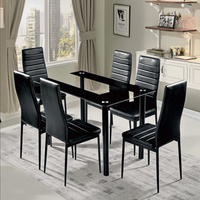 Offre Spéciale moderne simple verre rectangulaire pieds en métal Table à manger et 4 chaises de salle à manger en cuir Ensemble de table à manger