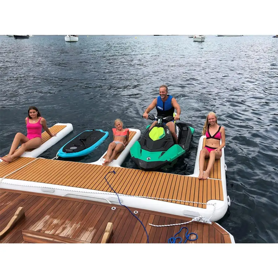 4,5x3m Falls tich Kostenlos Custom LOGO Motorboot Jet Ski Floating Infla table E-Form Yacht Wasser <span class=keywords><strong>Jetski</strong></span> Dock