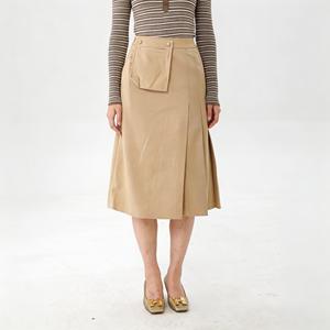 Mode dames kaki asymmetrische midi rok casual hoge taille A-lijn geplooide rok voor de zomer - Product Image 1