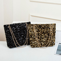 Nouveau sac fourre-tout tendance Instagram en sequins dorés avec fermeture éclair et poignée chaîne – Sac à main polyvalent pour influenceuses et shopping quotidien
