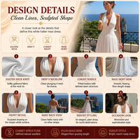 Robe longue tissée élégante et sexy pour femme, col en V profond, style licou, coupe trapèze, lavable, idéale pour les soirées estivales