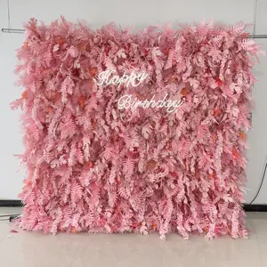 NEW DKB pink leaf with leaves style nice flower wall 8x8 ft wedding artificial flower high quality wedding decoration