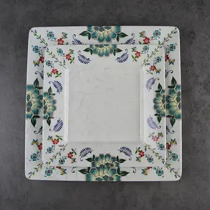 SEBEST Kunden spezifische große quadratische Melamin platten 8 10 Zoll schwere weiße Melamin quadrat platten mit Blumenmuster