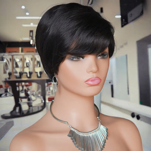 <strong>2026</strong> <strong>New</strong> XZY Glueless Machine Made Short for Pixie Cut Bob Wigs Natural Color <strong>Brazilian</strong> Remy Hair Wigs for Women in Black Color - Product Image 4