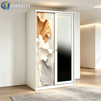 Armoire de chambre à coucher intérieure double avec 2 portes coulissantes miroir, en acier imprimé, verrouillable, en métal