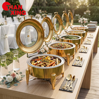 TIANXING Ensemble de réchauds de buffet ronds dorés 6qt, chauffe-plats pour présentation et maintien au chaud des aliments en libre-service, pour événements Ramadan et traiteur
