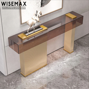 Table en <span class=keywords><strong>verre</strong></span> trempé de luxe moderne, pour couloir, cadre en <span class=keywords><strong>acier</strong></span> inoxydable, Table étroite, pour meuble de salon, 20 pièces - Product Image 3